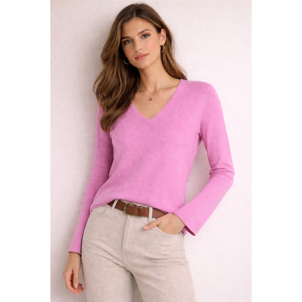 Aqua‎ Cashmere Blend V Neck Sweater L Pink Lightweight Soft Knit Barbie Preppy